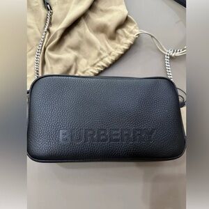 Burberry Black Pebbled Leather Elongated Camera Crossbody Bag